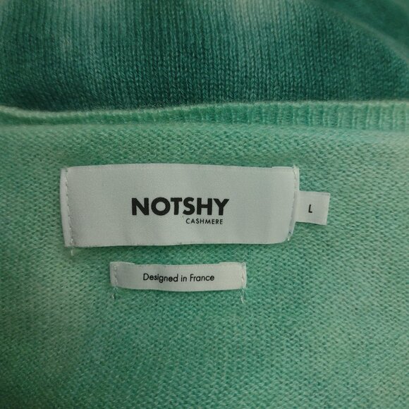 Notshy blue green white tie dye 100% Cashmere V-Neck pullover sweater Large - Picture 6 of 7